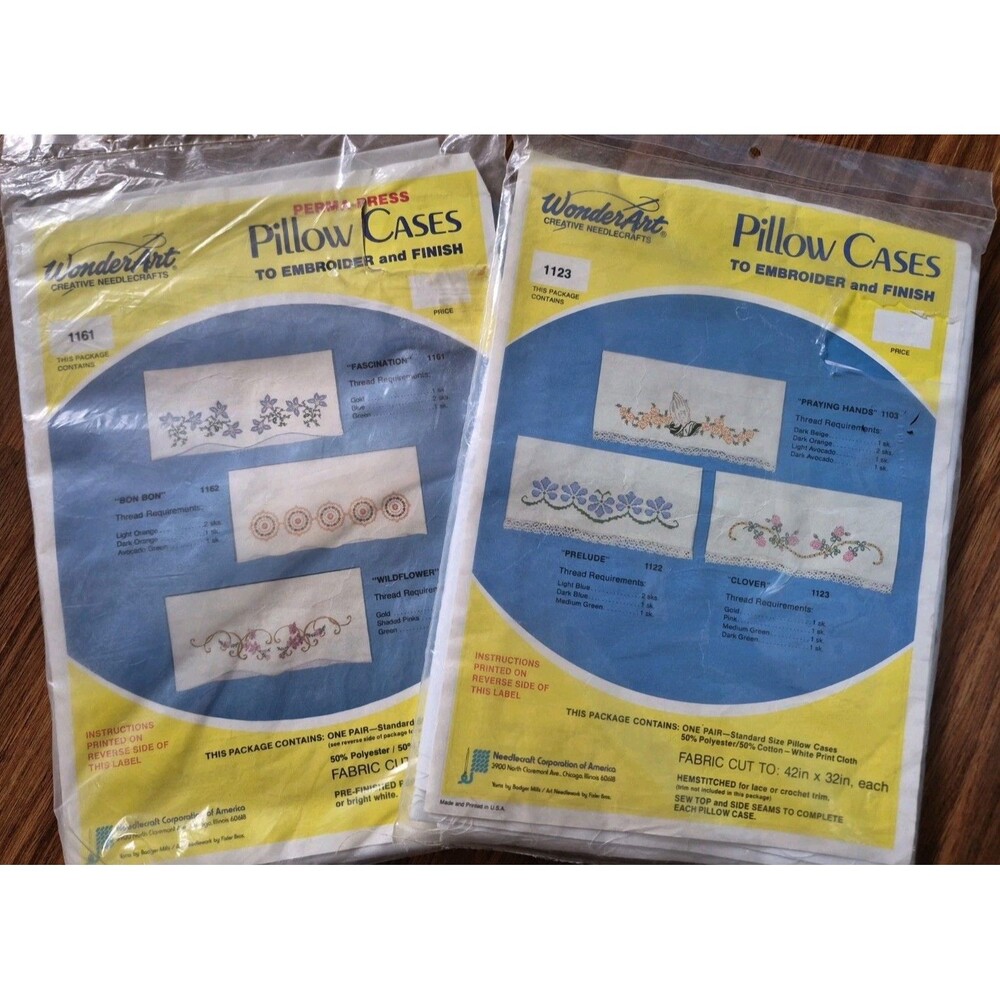 2 Kits Wonderart Pillow Cases Embroidery 1123 Clover & 1161 Fascination Patterns
